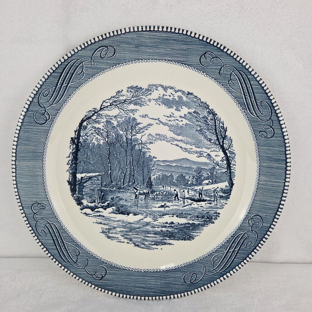 Vintage Royal China Currier & Ives Blue Getting Ice Serving Platter 12.25"